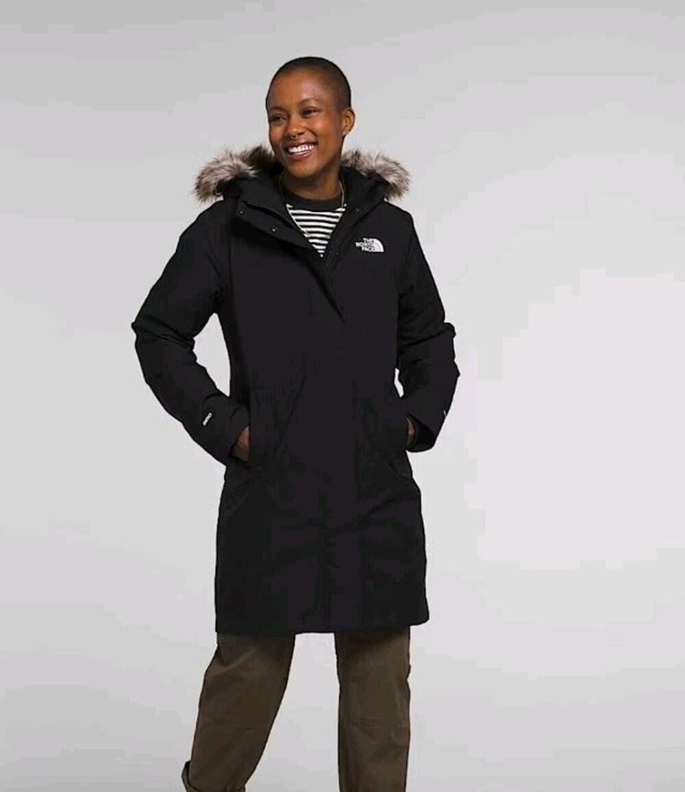 The North Face Arctic Parka Women's L Black Long Hooded Faux Fur Trim Coat
